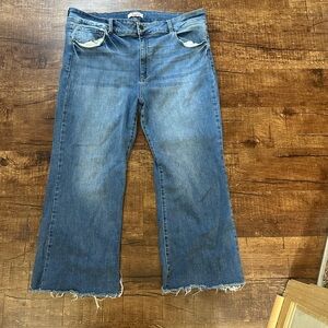 ARULA Blue Flare Wide Leg Jeans with Raw Hem